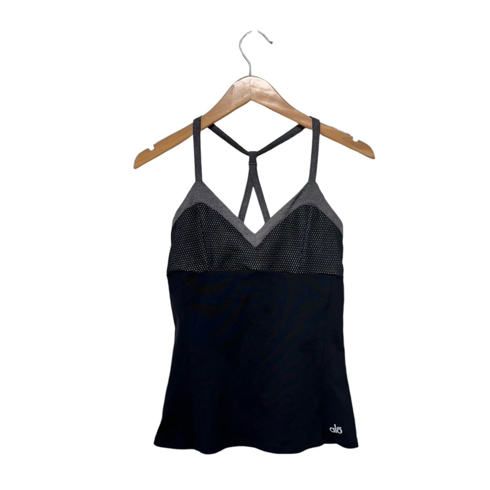 Beautiful Alo Yoga Black Gray Halter Sports Tank top Size Small
